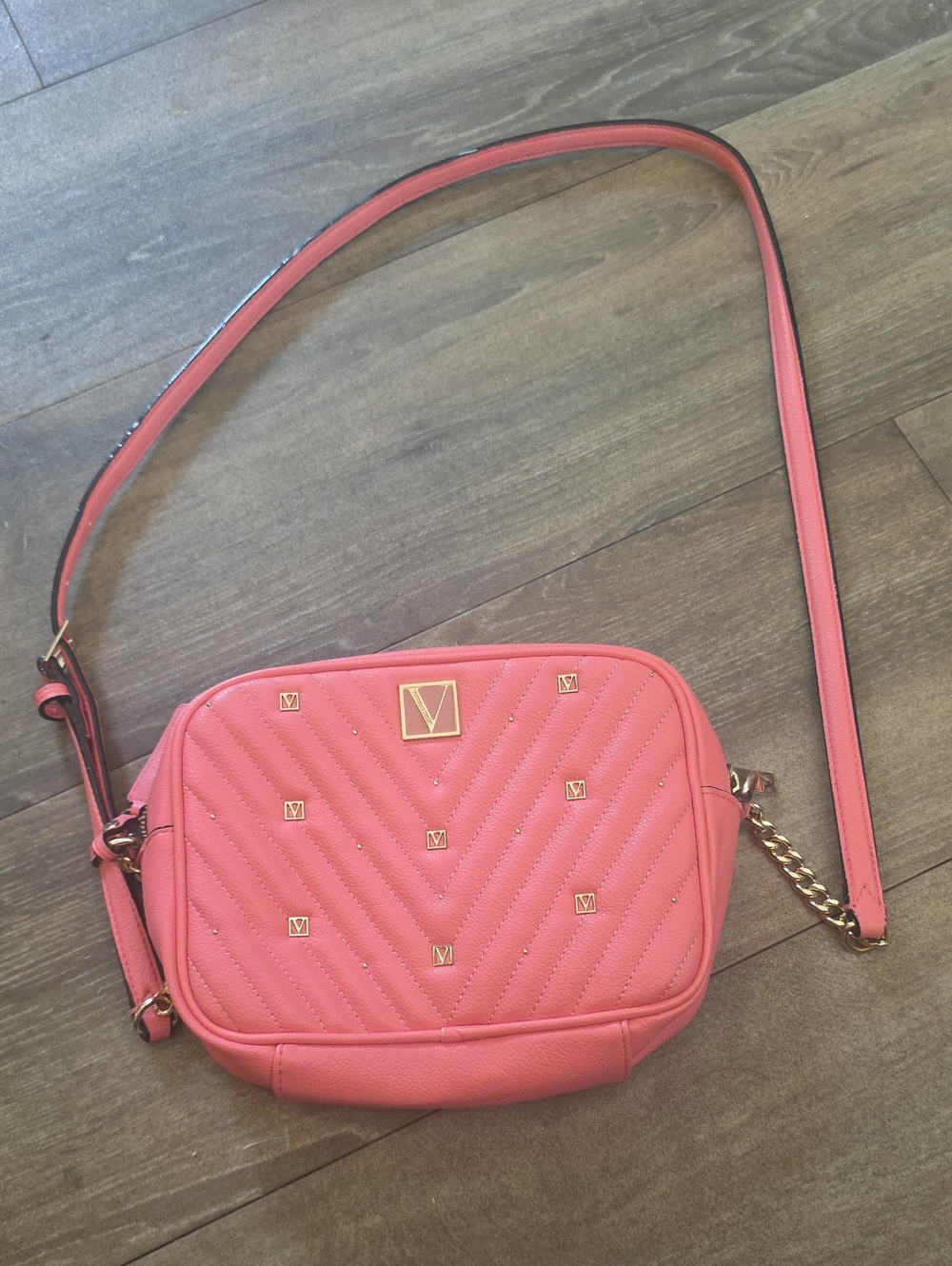 Victoria's Secret Coral Crossbody with Gold Emblems